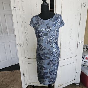 Marina De Buchi Marina Blue and Silver Sequin Cocktail Dress-size 12